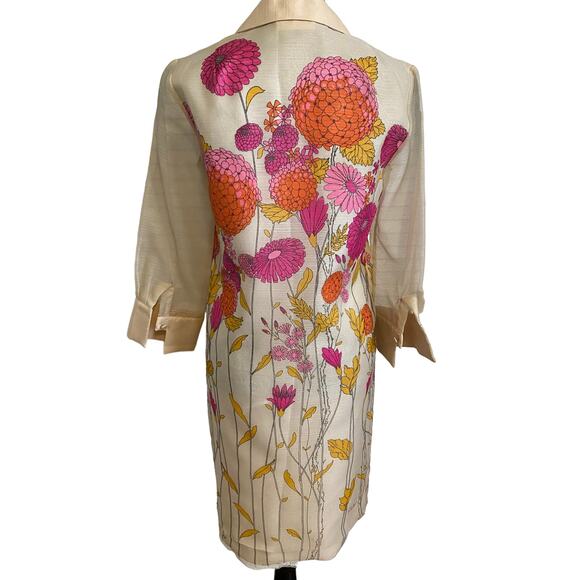 Vintage 1970s ALFRED SHAHEEN Floral‎ Screen-Printed Shift Dress zinnias - Picture 9 of 10